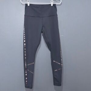 Zella Leggings Womens Medium Gray Metallic Tape High Waist Yoga Athletic Running